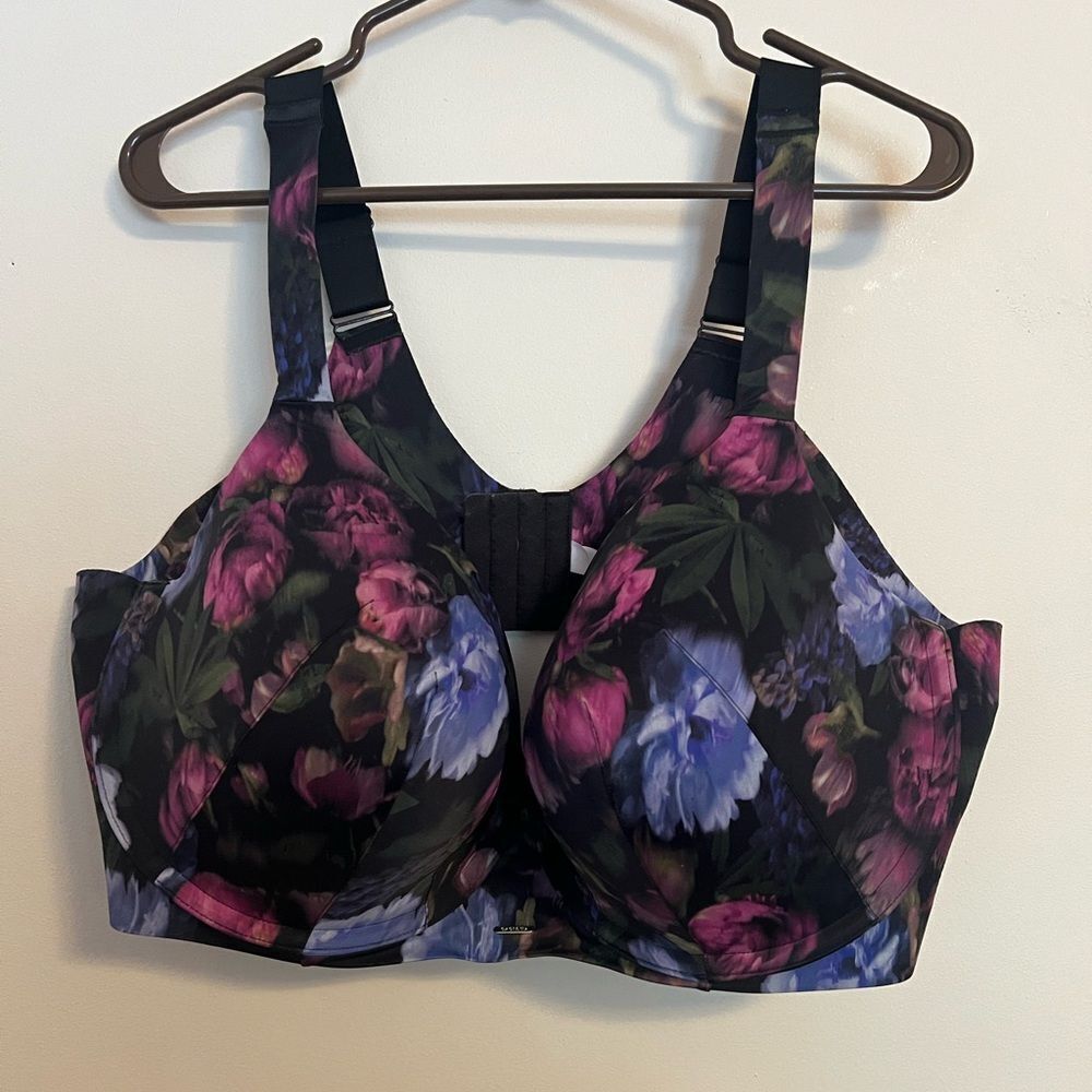 Cacique Black and Purple Floral Bra